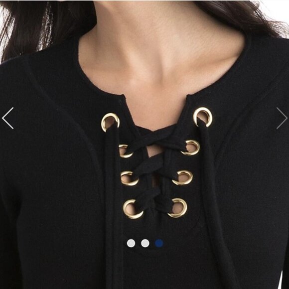 Vineyard Vines Wool Lace Up Long Sleeve Mini Black Sweater Dress - Picture 3 of 11